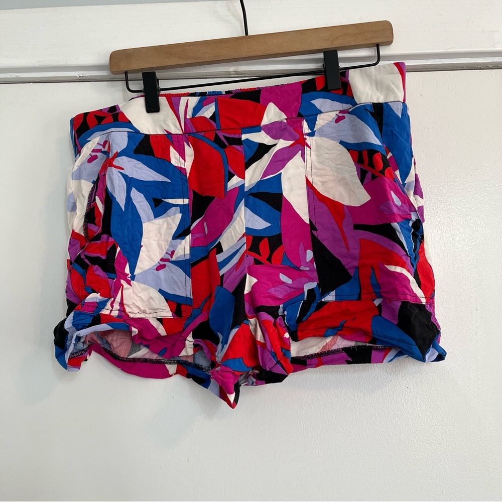 Nine West Vibrant High Waist Women's Shorts large floral pink blue